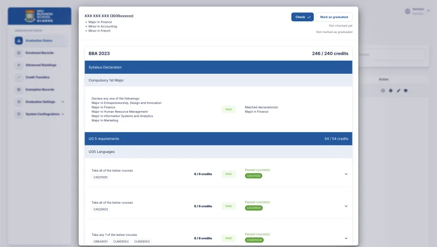 Graduation auditing dashboard